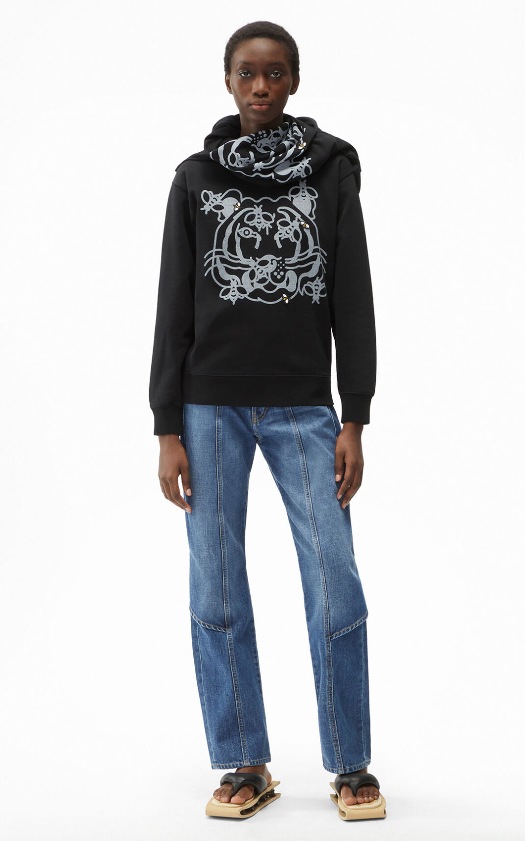 Kenzo Bee a Tiger Sweatshirt Black For Womens 9258DZVPE